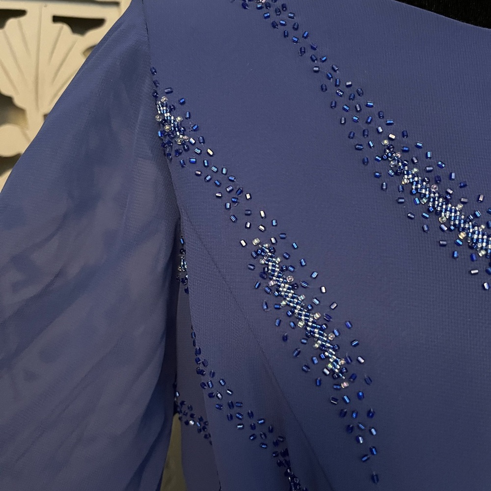 JADE BY JASMINE PRETTY PERIWINKLE BLUE WITH BEADING SHORT SLEEVE FORMAL DRESS - Picture 7 of 13